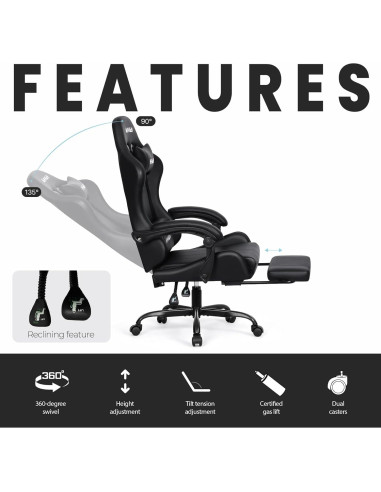 Silla de Juego N-GEN Ergonómica con Reposapiés y Soporte Lumbar