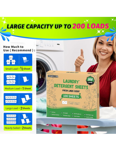 Hojas de Detergente para Ropa HOMERHYME - 100 Hojas Ecológicas