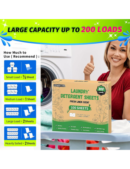 Hojas de Detergente para Ropa HOMERHYME - 100 Hojas Ecológicas