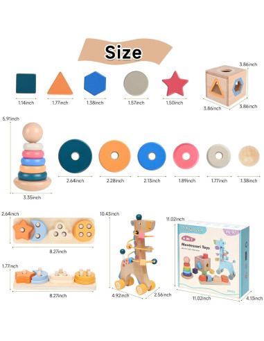 Juguetes Montessori de Madera YUANNA 4-en-1 para Niños 1-3 Años