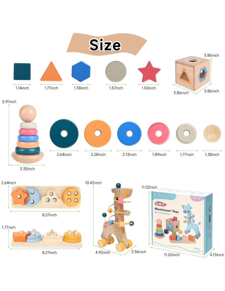 Juguetes Montessori de Madera YUANNA 4-en-1 para Niños 1-3 Años