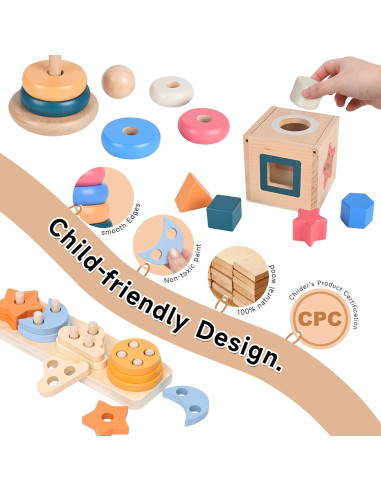 Juguetes Montessori de Madera YUANNA 4-en-1 para Niños 1-3 Años