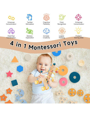 Juguetes Montessori de Madera YUANNA 4-en-1 para Niños 1-3 Años