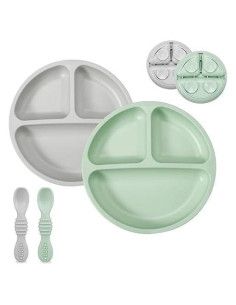 Conjunto de Alimentación PandaEar | 2 Platos y 2 Cucharas de Silicona