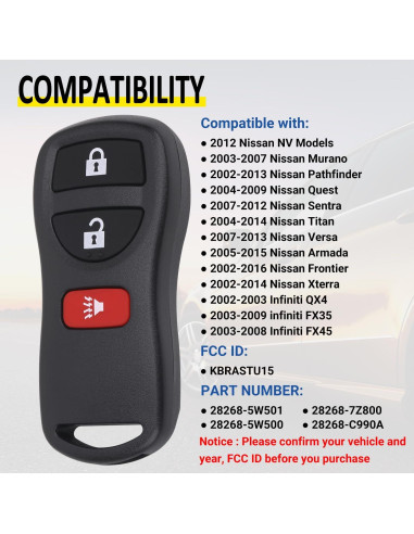 Llave Remota Entrada Sin Llave Vurkcy para Nissan 2003-2016