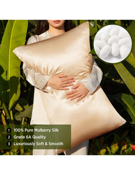 Funda de Almohada de Seda Utukky 100% Morera 22 Momme Estándar