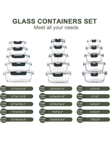 Juego de 30 Recipientes de Almacenamiento de Vidrio KOMUEE
