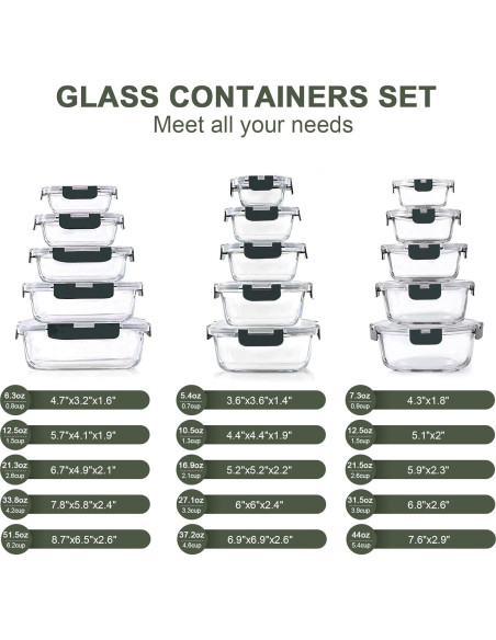 Juego de 30 Recipientes de Almacenamiento de Vidrio KOMUEE