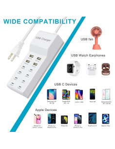 Cargador USB 12 Puertos - 4 USB-A y 8 USB-C Blanco 2