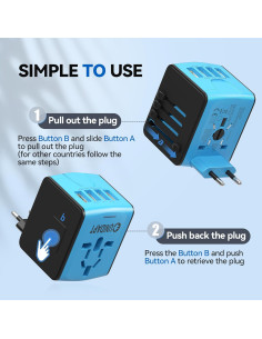 Adaptador de Viaje Universal Unidapt 4 USB 2.4A Azul 2