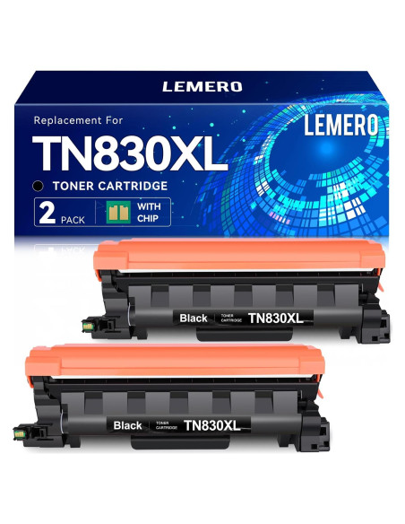 Cartucho de Tóner LEMERO TN830XL Negro Alto Rendimiento 2 Unidades