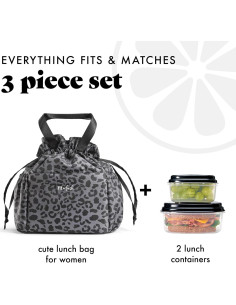 Bolsa de Almuerzo Fit & Fresh Leopardo Negro con 2 Contenedores 2