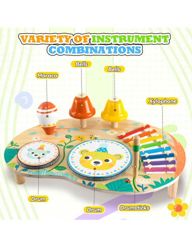 Juego de Batería Musical 7 en 1 Fullware para Bebés 1-3 Años