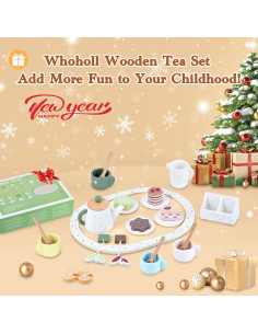 Juego de Té de Madera WHOHOLL 24 Piezas para Niños 2-5 Años 2