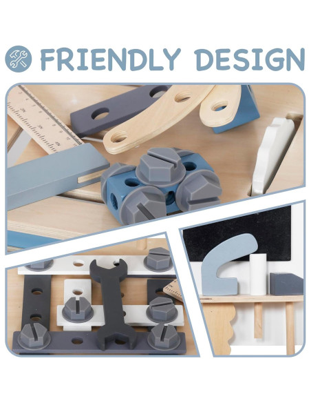 Banco de herramientas de madera TOUCH US 51 piezas para niños