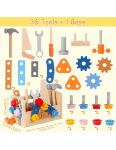 Juego de Herramientas de Madera Totatatree 36PCS para Niños 3+ 2