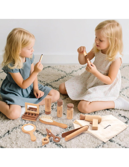 Juego de Maquillaje de Madera Kienvy 11 Piezas para Niñas Juego de Maquillaje de Madera Kienvy 11 Piezas para Niñas