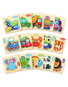 Rompecabezas de Madera Zhanmai 15 Piezas Animales y Vehículos