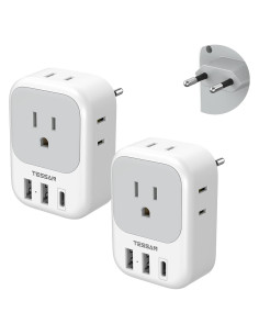 Adaptador de Enchufe Europeo TESSAN 2 Pack USB C 7 en 1