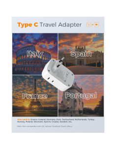 Adaptador de Enchufe Europeo TESSAN 2 Pack USB C 7 en 1 2