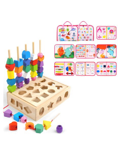 Juguete Montessori Clasificador de Formas y Cuentas de Enhebrar
