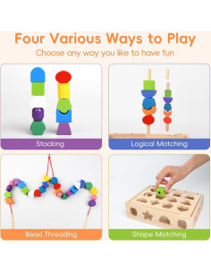 Juguete Montessori Clasificador de Formas y Cuentas de Enhebrar 2