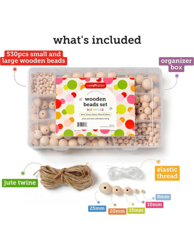 Perlas de Madera Incraftables 530 Piezas para Manualidades