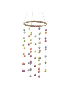 Móvil de Cielo Grande de Bolas de Fieltro Arcoíris - Decoración Infantil Hecho a Mano