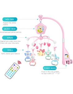 Móvil Musical para Cuna Caterbee Rosa-Abeja con Control Remoto 2