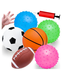Juego de 6 Pelotas para Niños Ladwon - Baloncesto, Fútbol, Rugby