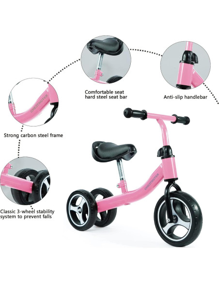 Bicicleta de Equilibrio CHESTNUTER Rosa para Bebés 1-3 Años