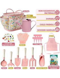 Juego de Jardinería para Niños Qtioucp 14 Piezas Rosa 2