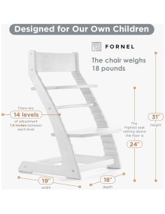 Silla Alta Fornel Blanca de Madera Ajustable para Niños y Adultos 2