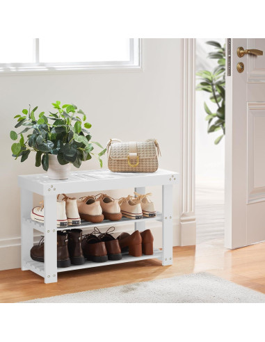 Banco de Zapatos de Bambú Pipishell 3 Niveles Blanco 136 kg