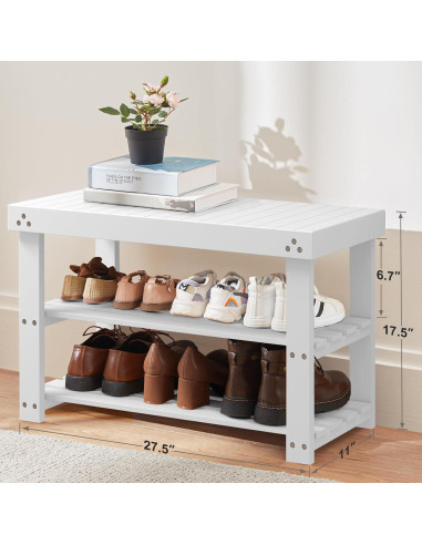 Banco de Zapatos de Bambú Pipishell 3 Niveles Blanco 136 kg