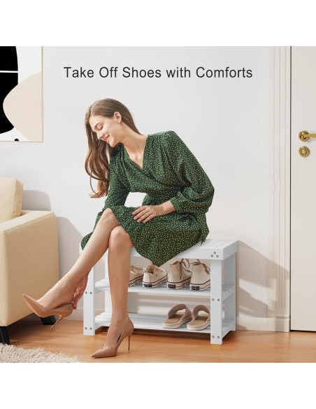 Banco de Zapatos de Bambú Pipishell 3 Niveles Blanco 136 kg