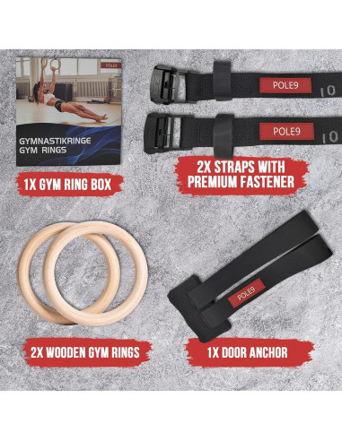 Anillos de Gimnasia POLE9 G1 de Madera para Entrenamiento