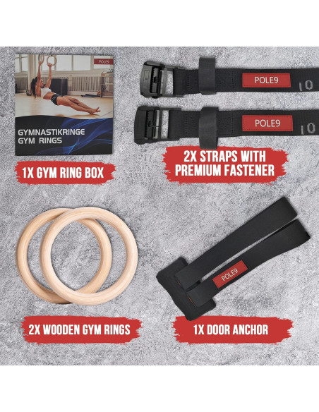 Anillos de Gimnasia POLE9 G1 de Madera para Entrenamiento