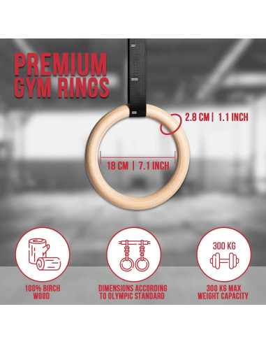 Anillos de Gimnasia POLE9 G1 de Madera para Entrenamiento