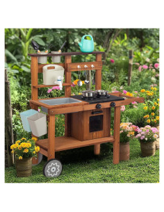 Cocina de Madera para Niños WOODENFUN con Fregadero y Ruedas