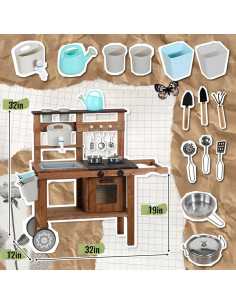 Cocina de Madera para Niños WOODENFUN con Fregadero y Ruedas 2