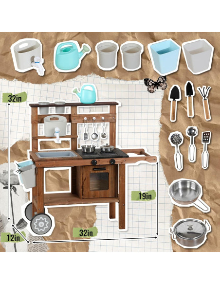 Cocina de Madera para Niños WOODENFUN con Fregadero y Ruedas