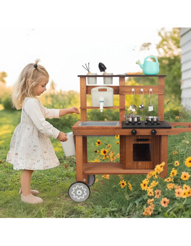 Cocina de Madera para Niños WOODENFUN con Fregadero y Ruedas