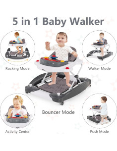 Andador 5 en 1 INFANS para Bebés Ajustable con Música Gris 2