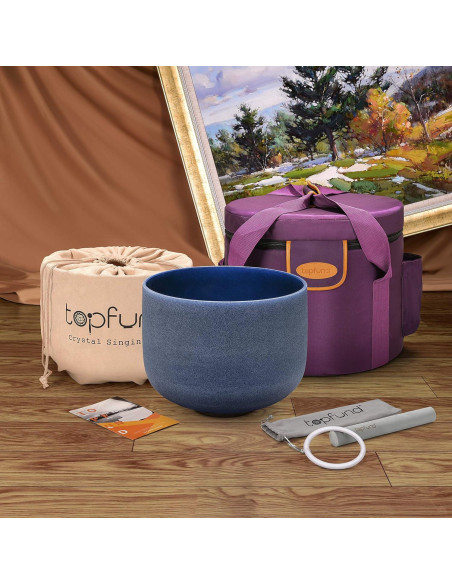 Cuenco de Canto de Cristal TOPFUND 20 cm Índigo 440 Hz con Funda