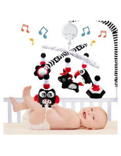 Móvil Montessori para cuna teytot, blanco y negro, musical