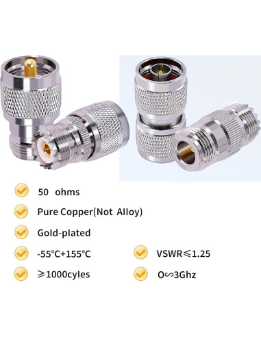 Adaptador Coaxial RF CNARIO N a UHF 4 Piezas 50 Ohmios