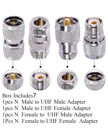 Adaptador Coaxial RF CNARIO N a UHF 4 Piezas 50 Ohmios