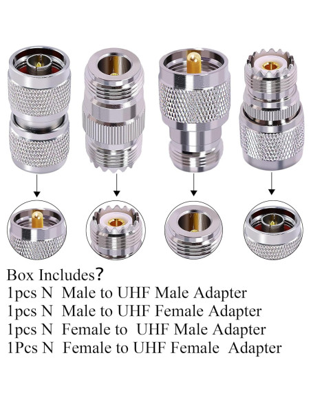 Adaptador Coaxial RF CNARIO N a UHF 4 Piezas 50 Ohmios