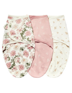 Manta de Swaddle Insular 100% Algodón Floral 3 Piezas 0-3M